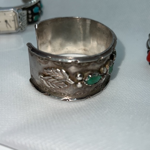 SILVER AND TURQUOISE CUFF BRACELET VINTAGE - Picture 7 of 14